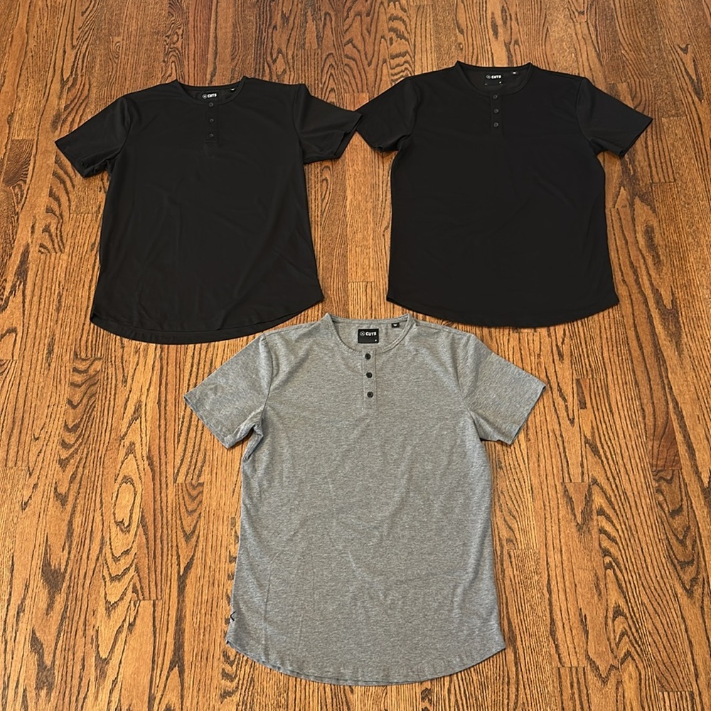 3 Cuts Clothing Black Gray Short Sleeve Henley Tee Shirts M